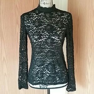Med Black All Lace Long Sleeve Turtle Neck Top